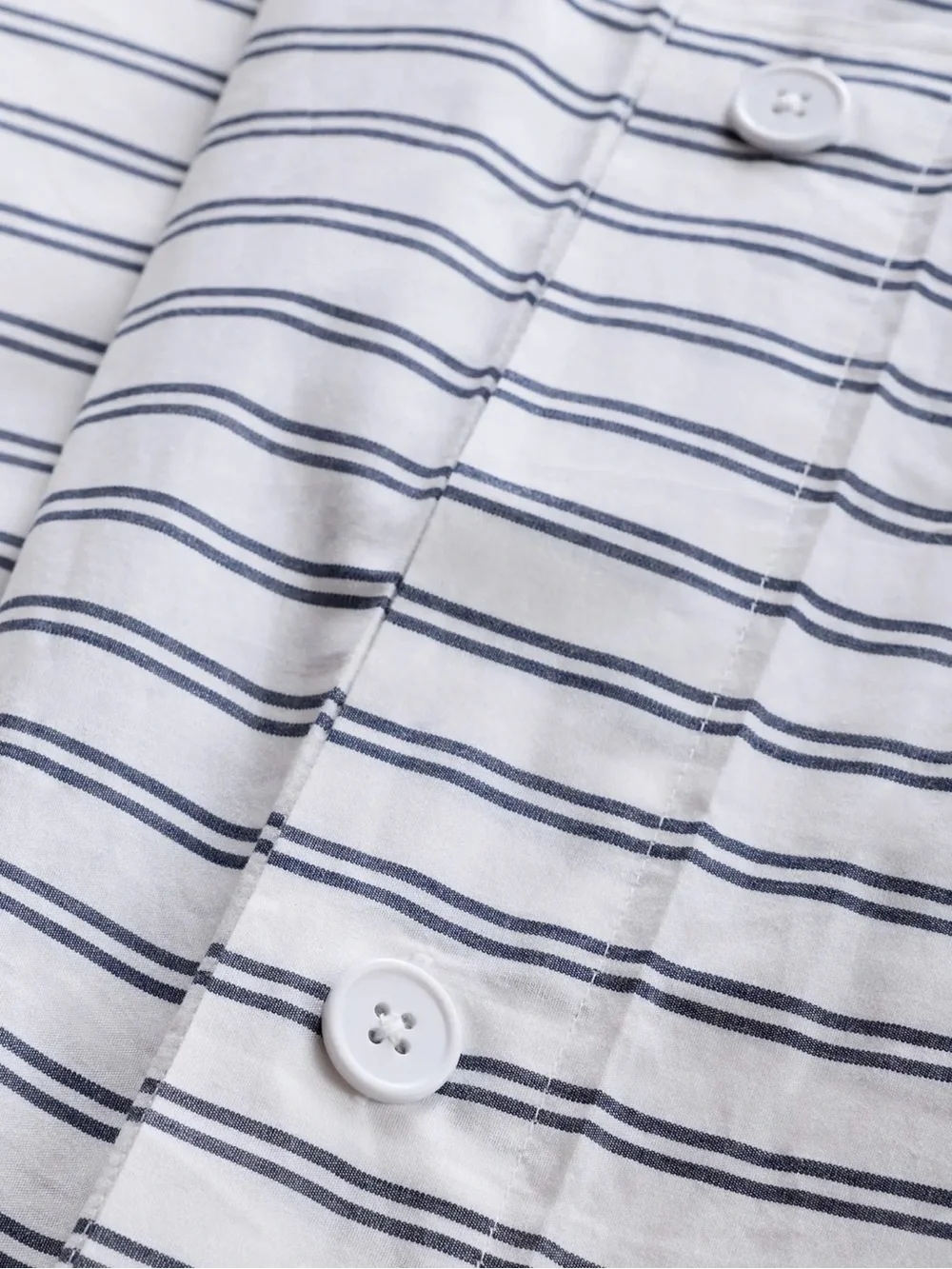 Quince Organic Crisp Percale Double Stripe Duvet Cover Set Navy